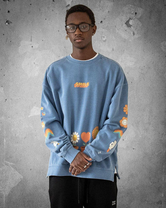 Stay Groovy Smile | Blue Retro Men's Sweatshirt