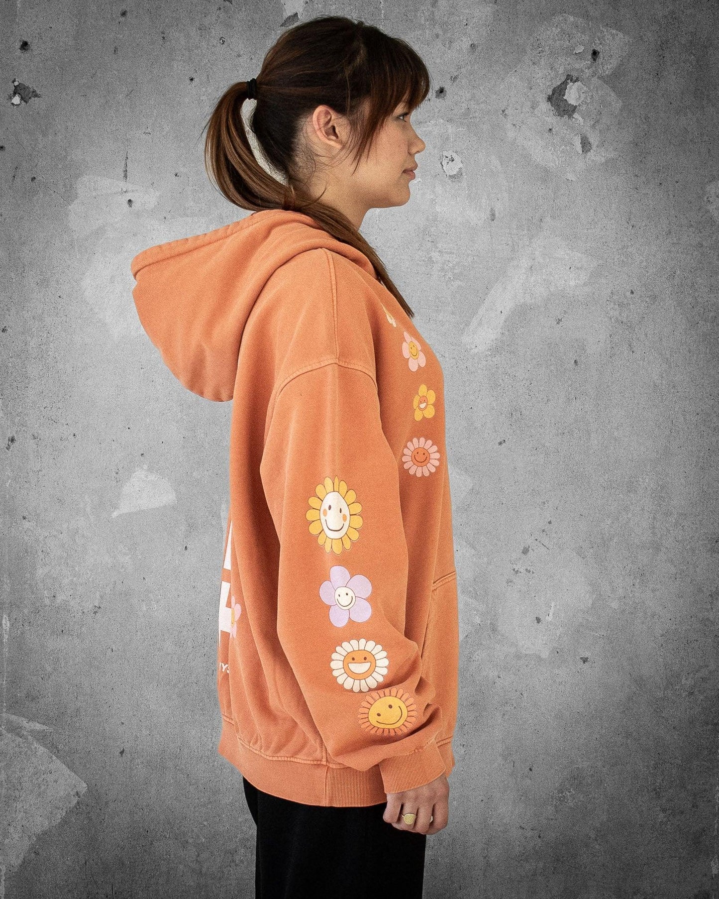 Flower Madness | Oversized Orange Retro Women's Hoodie