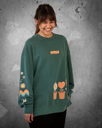 Stay Groovy Smile | Green Retro Women's Sweatshirt