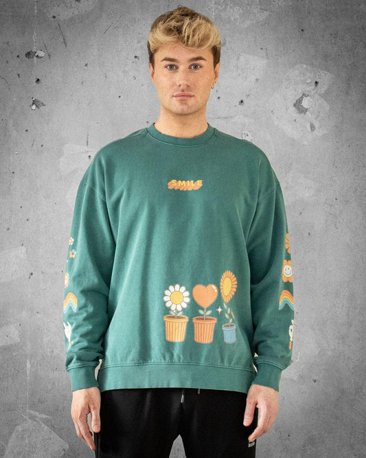 Stay Groovy Smile | Green Retro Men's Sweatshirt