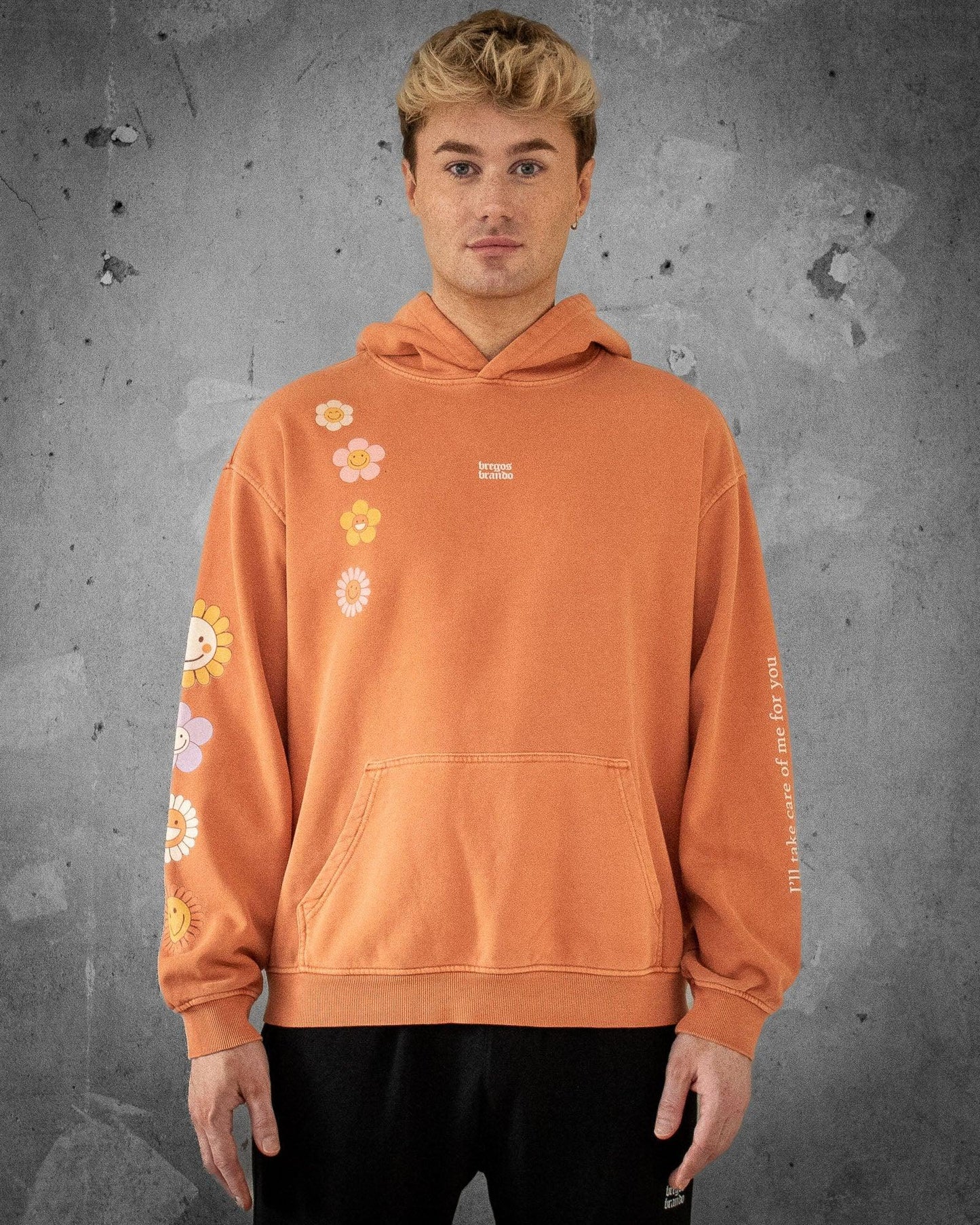 Flower Madness | Oversized Orange Retro Men's Hoodie