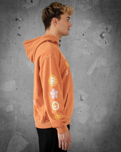 Flower Madness | Oversized Orange Retro Men's Hoodie