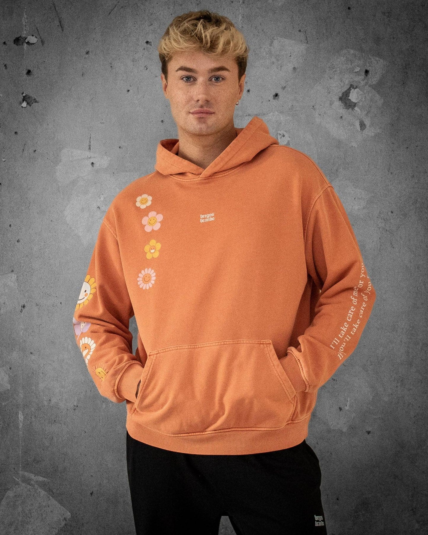 Flower Madness | Oversized Orange Retro Men's Hoodie