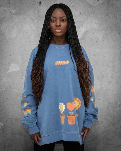 Stay Groovy Smile | Blue Retro Women's Sweatshirt