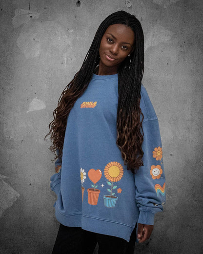 Stay Groovy Smile | Blue Retro Women's Sweatshirt