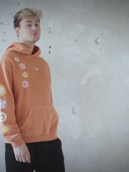 Flower Madness | Oversized Orange Retro Men's Hoodie