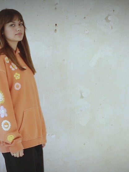 Flower Madness | Oversized Orange Retro Women's Hoodie